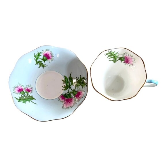 Vintage Foley Teacup and Saucer Glengarry Thistle Pattern Bone China England - Picture 9 of 14
